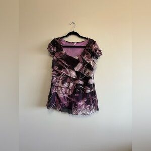 Lindi Purple and Black Cap Sleeve Casual Blouse Size L